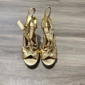 Michael Kors Metallic Gold Braided Slingback Heels